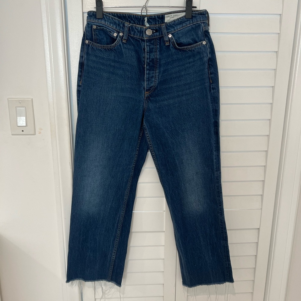 Rag & Bone Alex High Rise Straight Jeans With Raw Hem